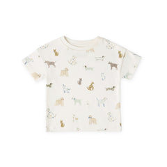 dropped shoulder short sleeve t shirt dog days in multi pattern tshirt