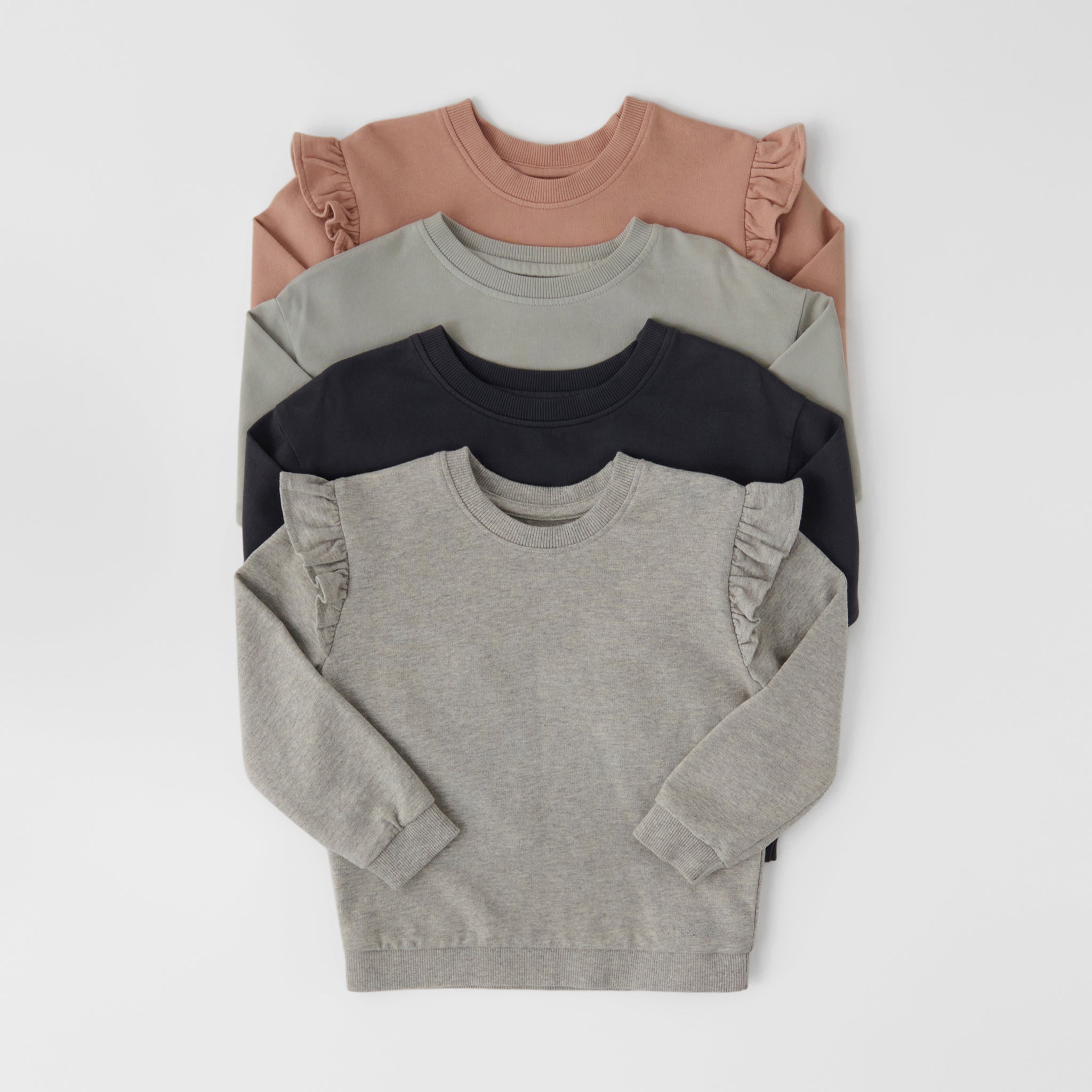 French Terry Toddler Ruffle Sweatshirt - Heather Grey- Group Flatlay