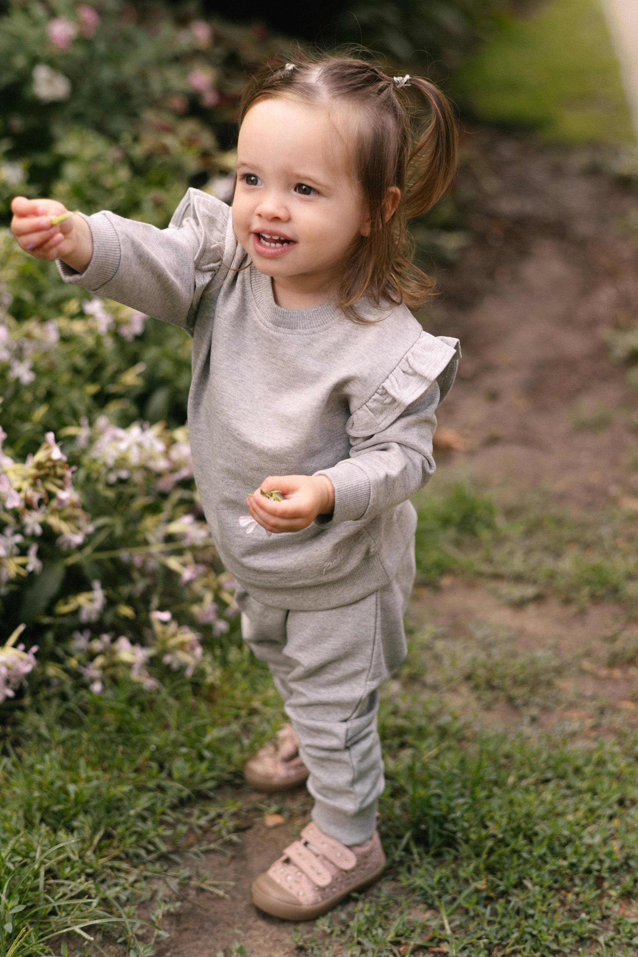 French Terry Toddler Ruffle Sweatshirt - Heather Grey- Side- On Model