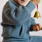 Teddy Fleece Dropped Shoulder Sweatshirt - Slate Blue- On Toddler- Fuzzy Soft- Side Arm