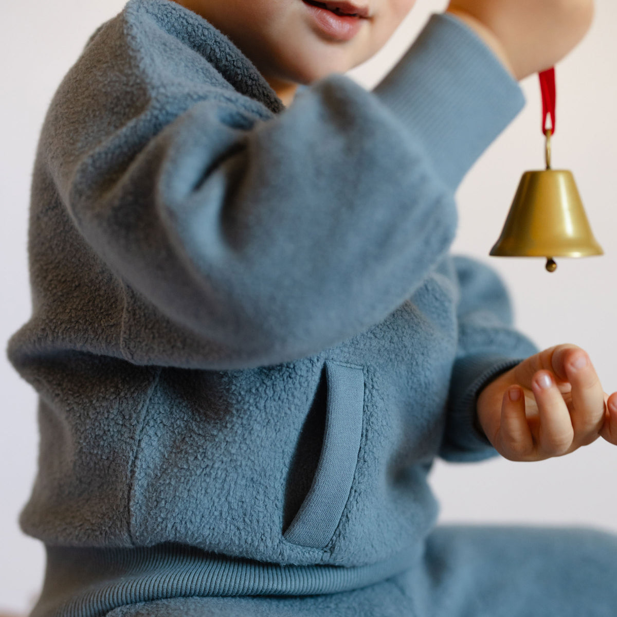Teddy Fleece Dropped Shoulder Sweatshirt - Slate Blue- On Toddler- Fuzzy Soft- Side Arm