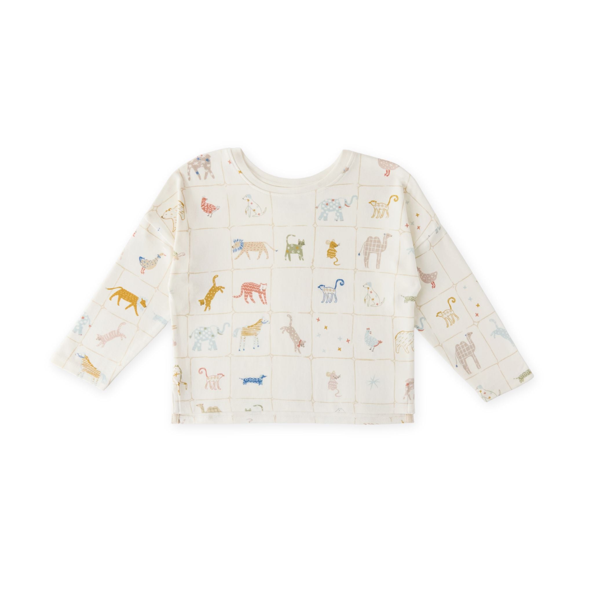 kids dropped shoulder long sleeve top animal shuffle in multi pattern