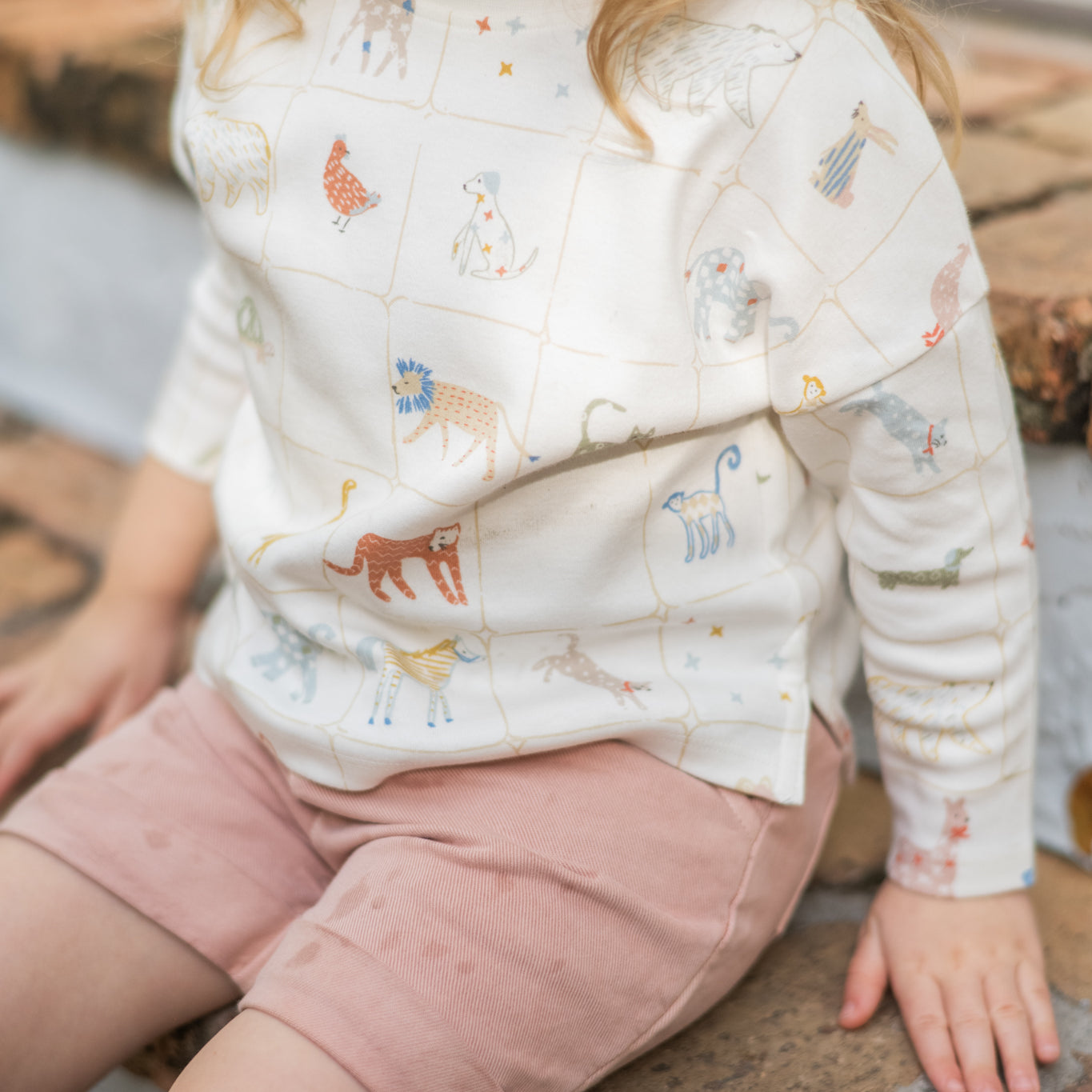 Dropped Shoulder Long Sleeve Top - Animal Shuffle