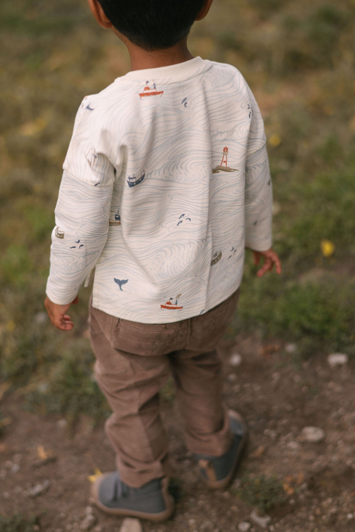 Dropped Shoulder Long Sleeve Toddler Top - High Seas