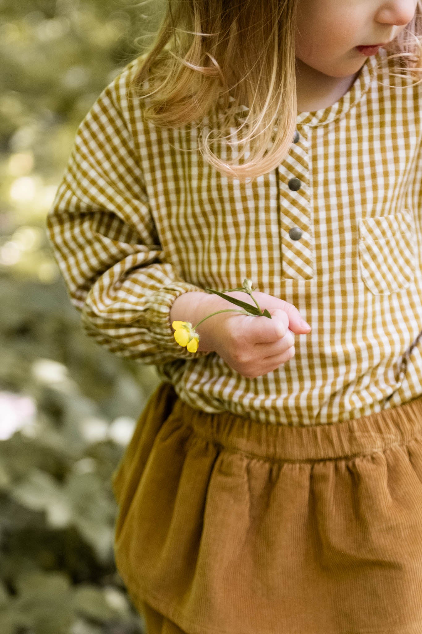 Pehr-Kids Gingham Long Sleeve Top-Dijon-2