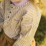 Pehr-Kids Gingham Long Sleeve Top-Dijon-3