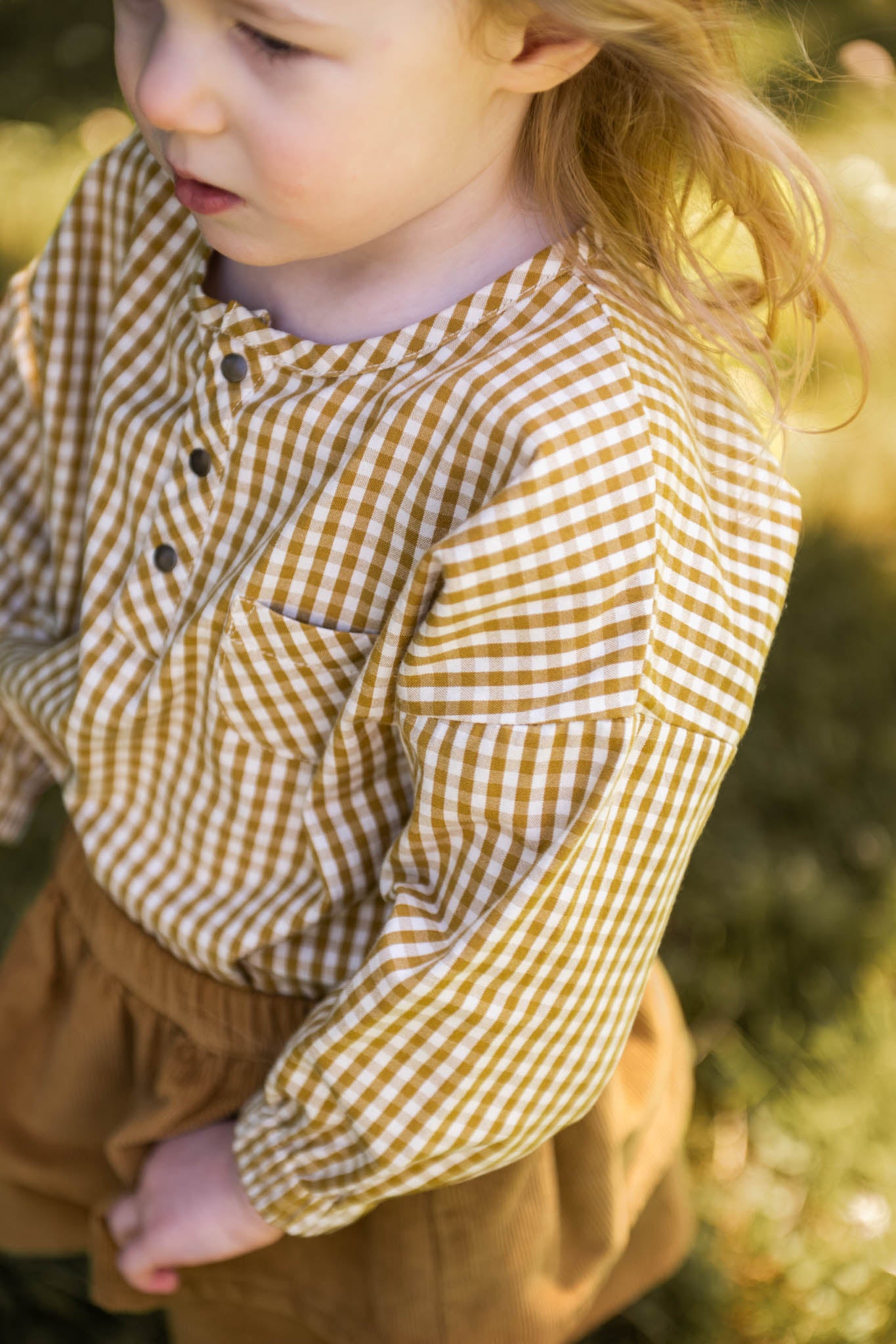 Pehr-Kids Gingham Long Sleeve Top-Dijon-3