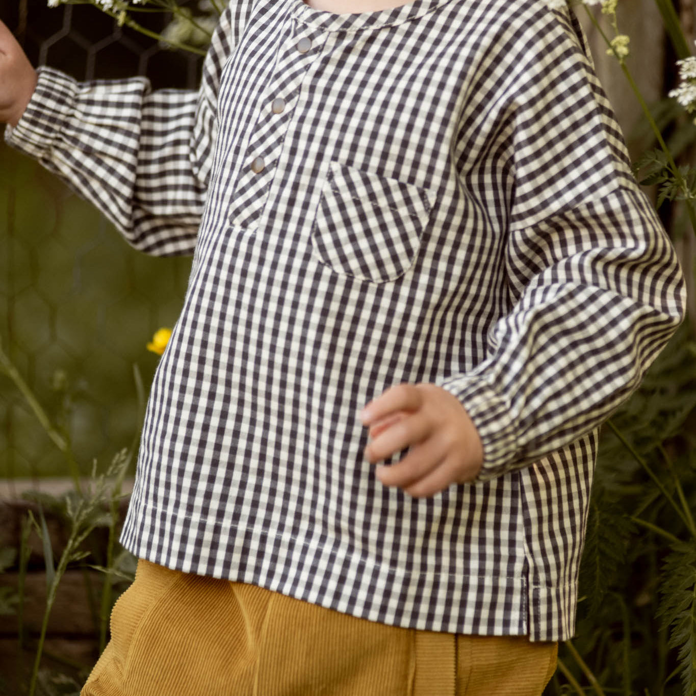 Pehr-Gingham Long Sleeve Top-Indigo-2