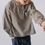 Pehr-Kids Gingham Long Sleeve Top-Indigo-2