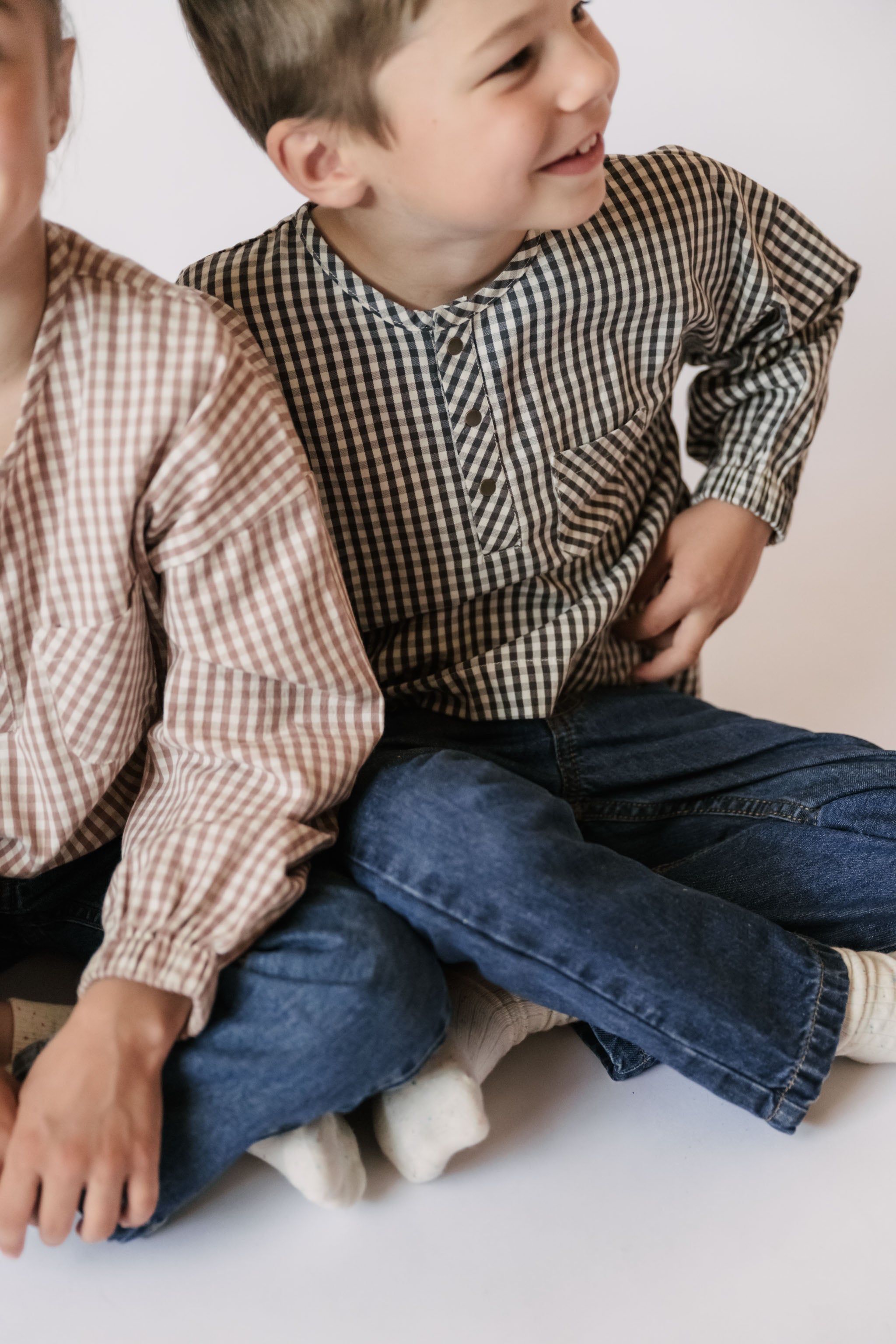 Pehr-Kids Gingham Long Sleeve Top-Indigo-4