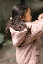 corduroy quilted jacket thistle in pinks pattern side of toddler with hood