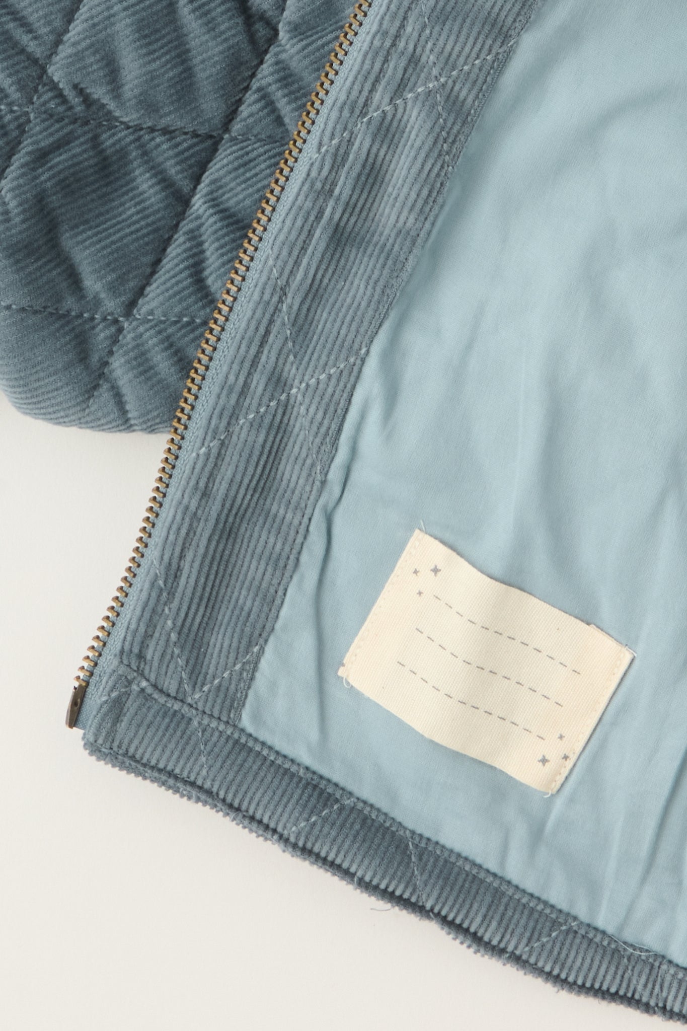 Corduroy Quilted Jacket - Harbor- Inside - Up Close