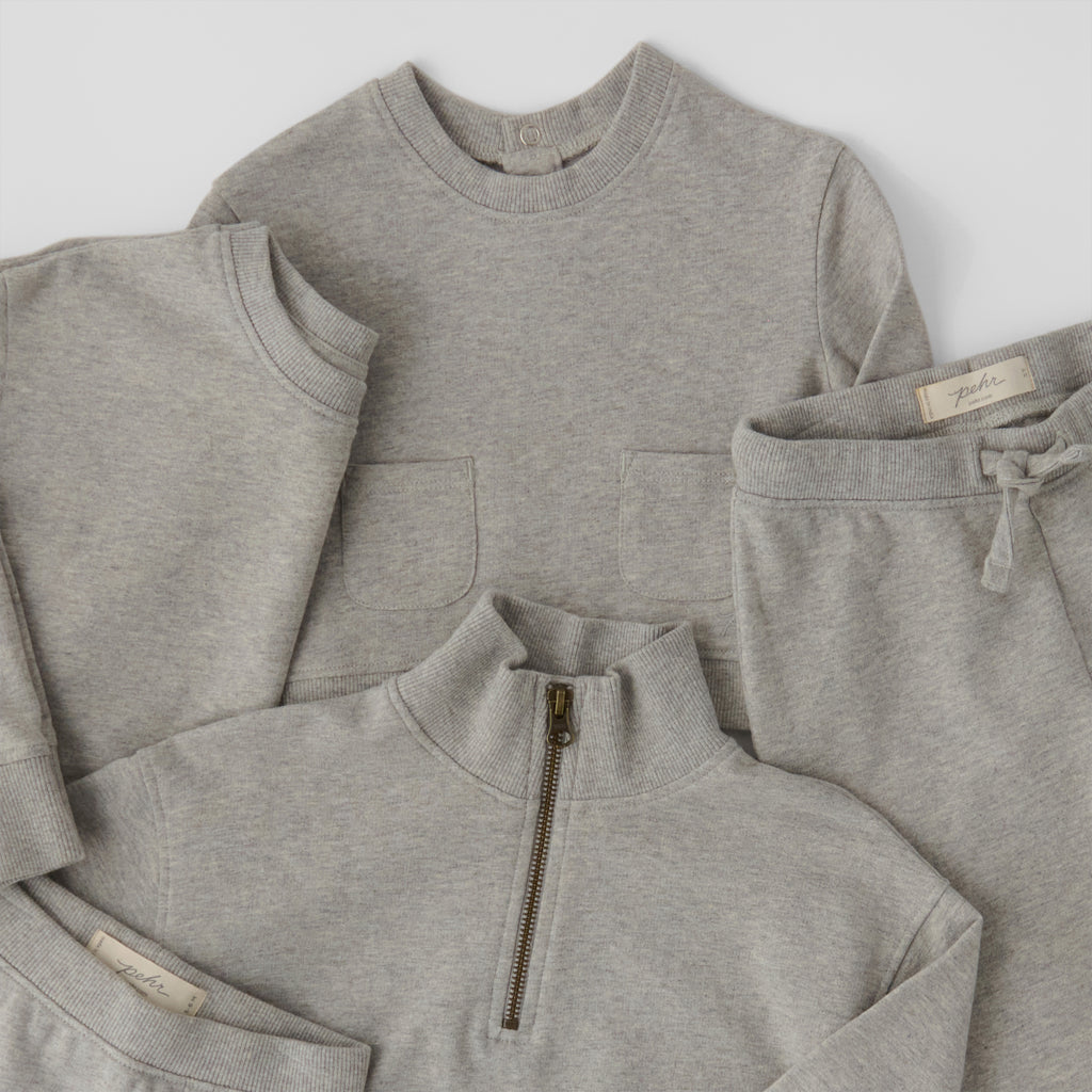 French Terry Pocket Sweatshirt - Heather Grey- Group Flatlay