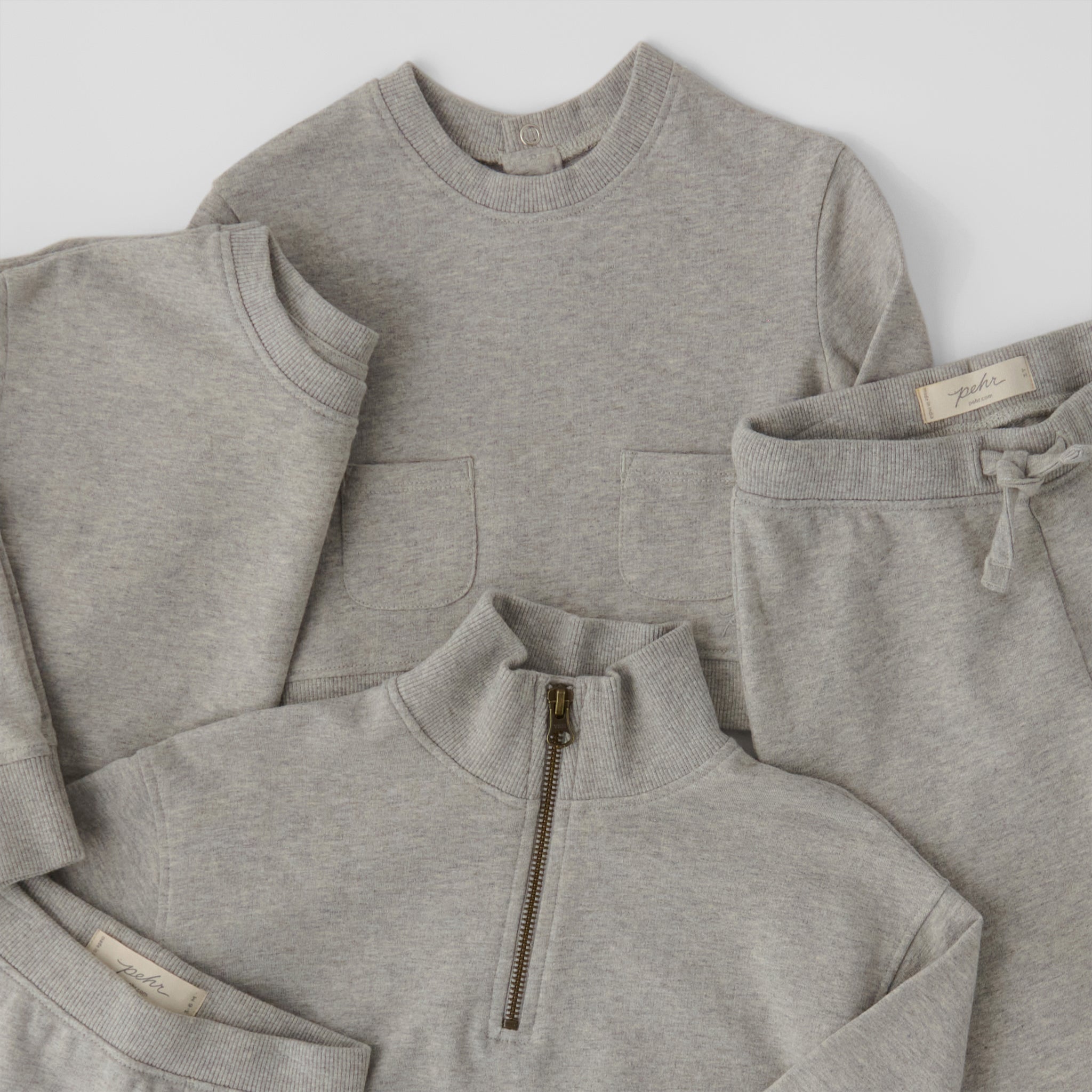 French Terry Pocket Sweatshirt - Heather Grey- Group Flatlay