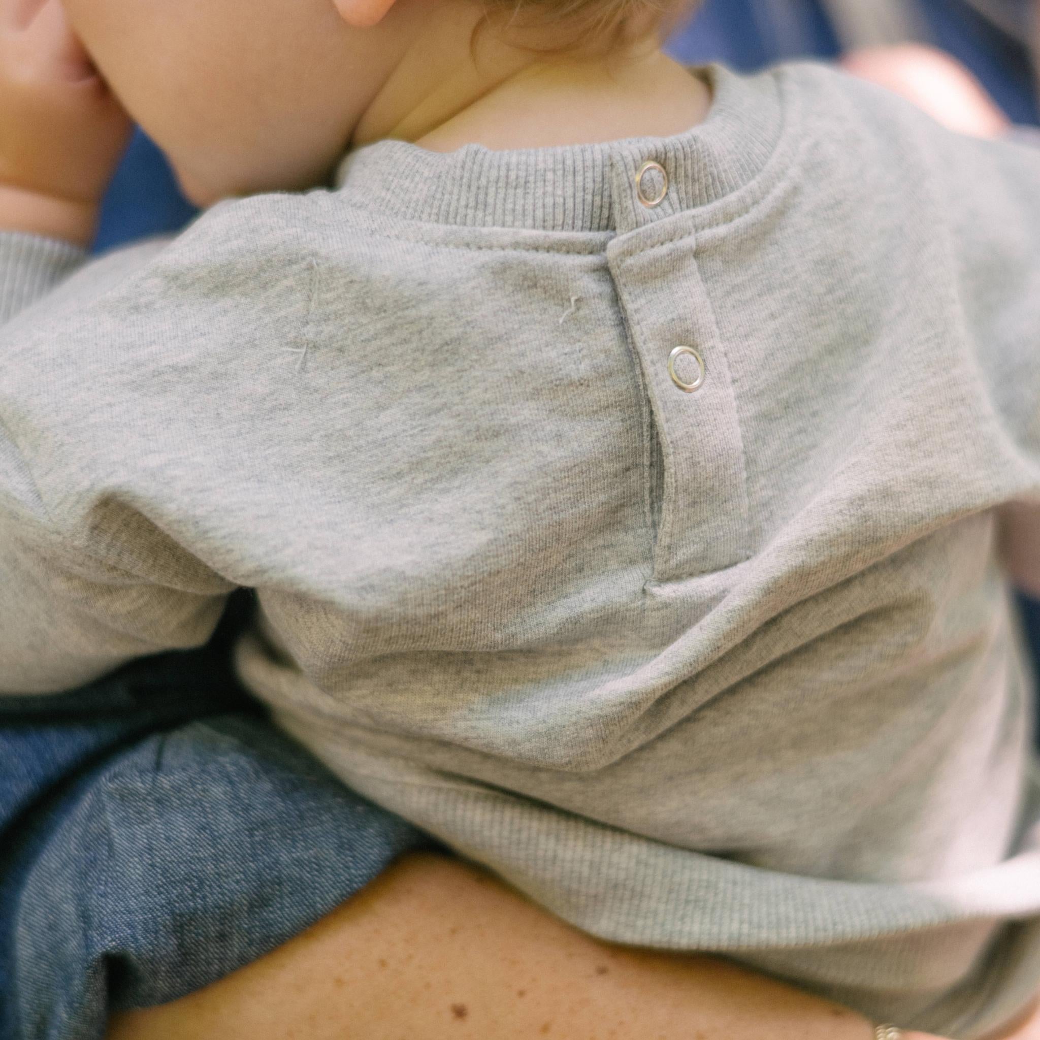 French Terry Pocket Sweatshirt - Heather Grey- On Model- Back- Up Close