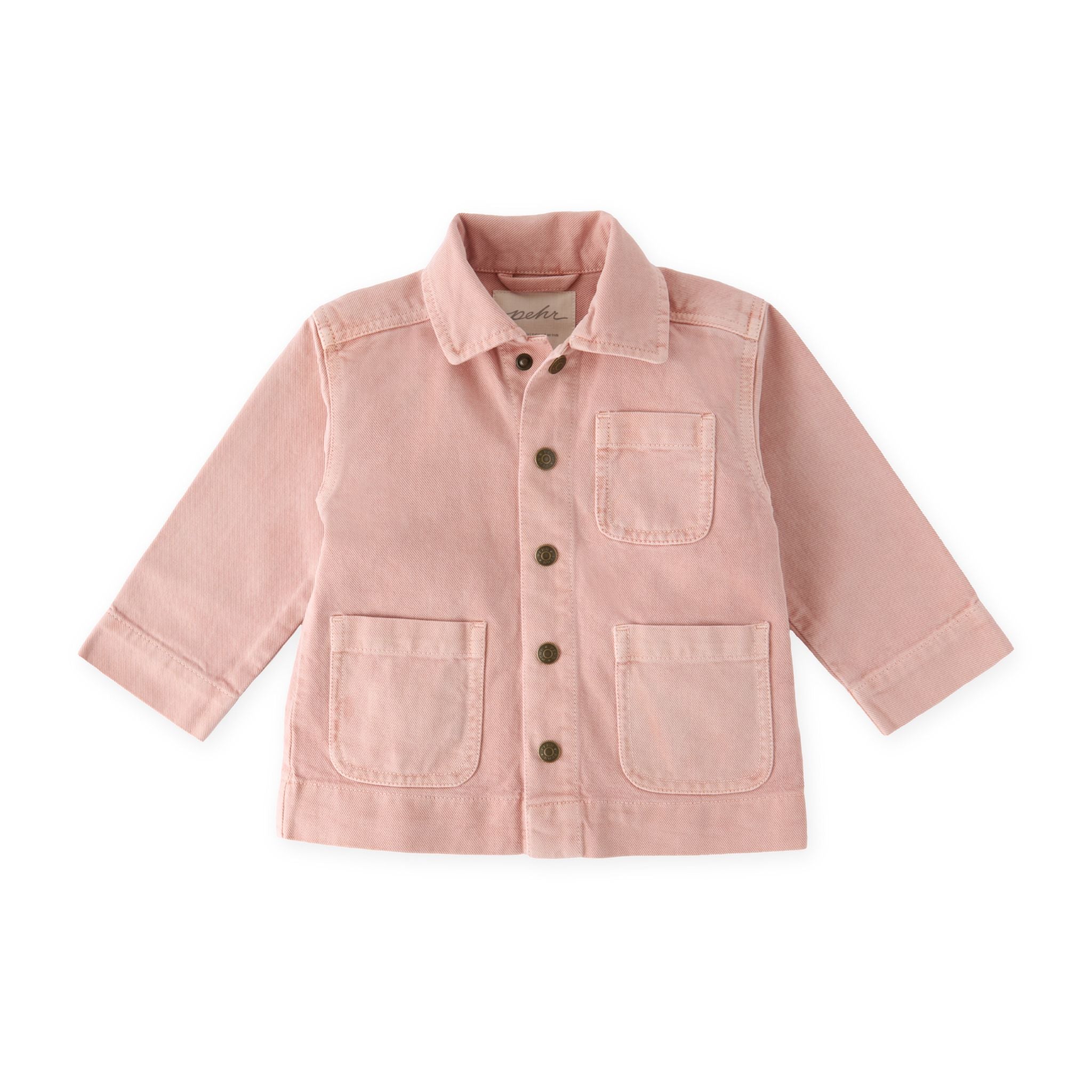 baby vintage twill baby chore jacket peony in pinks pattern