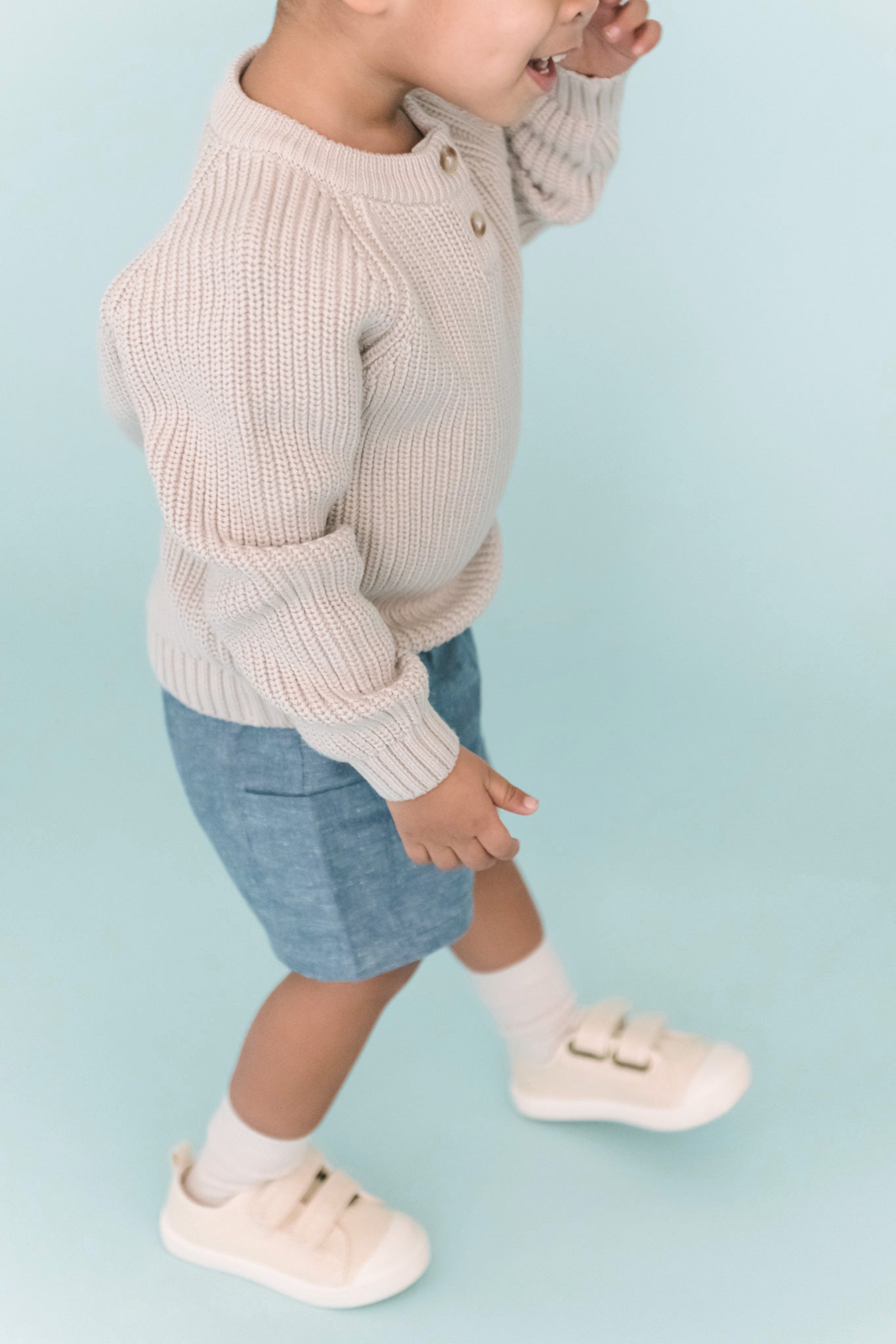 Pehr-Cotton Knit Toddler Sweater-Stone-3