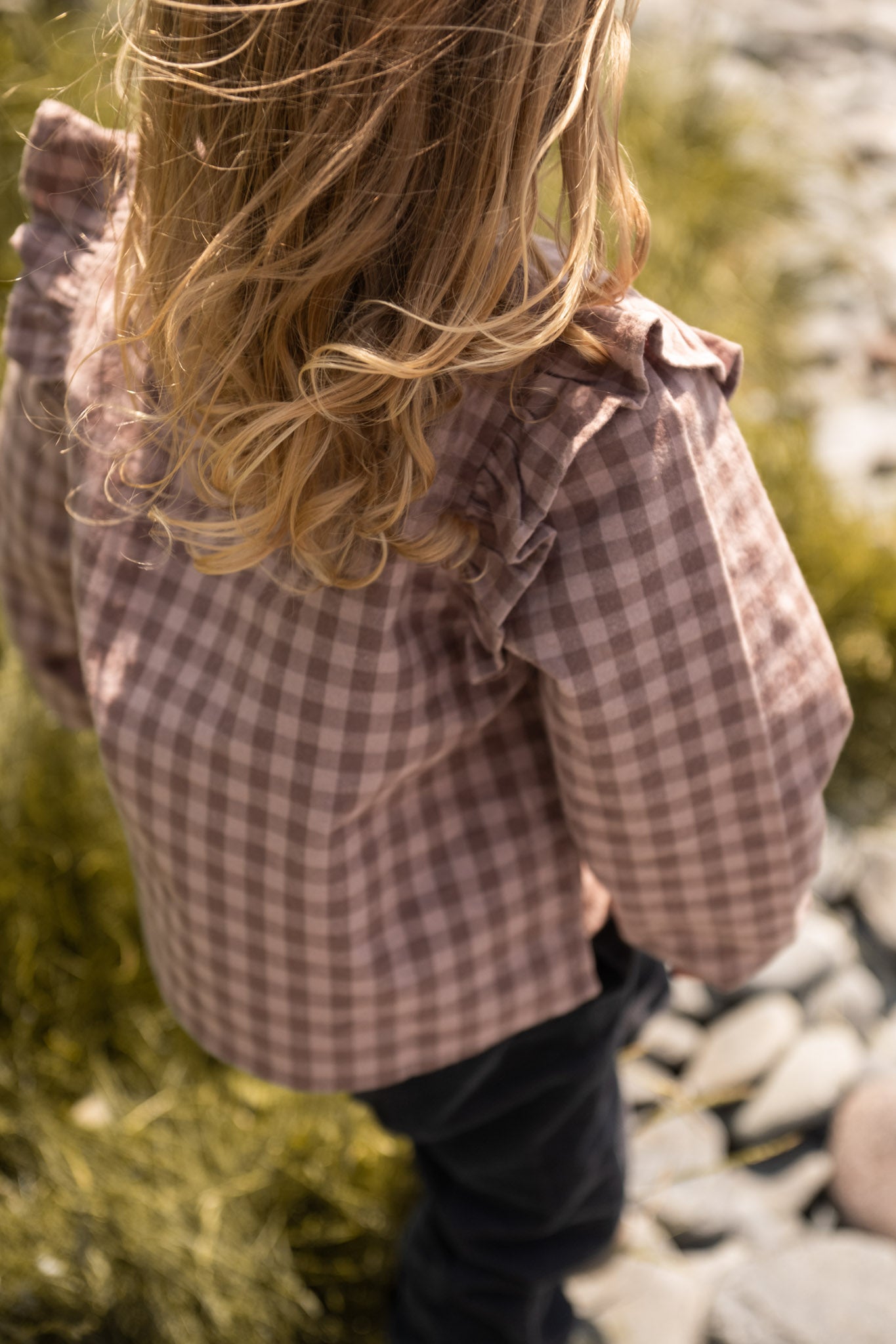 Pehr-Flannel Ruffle Top-Thistle/Light Thistle-3
