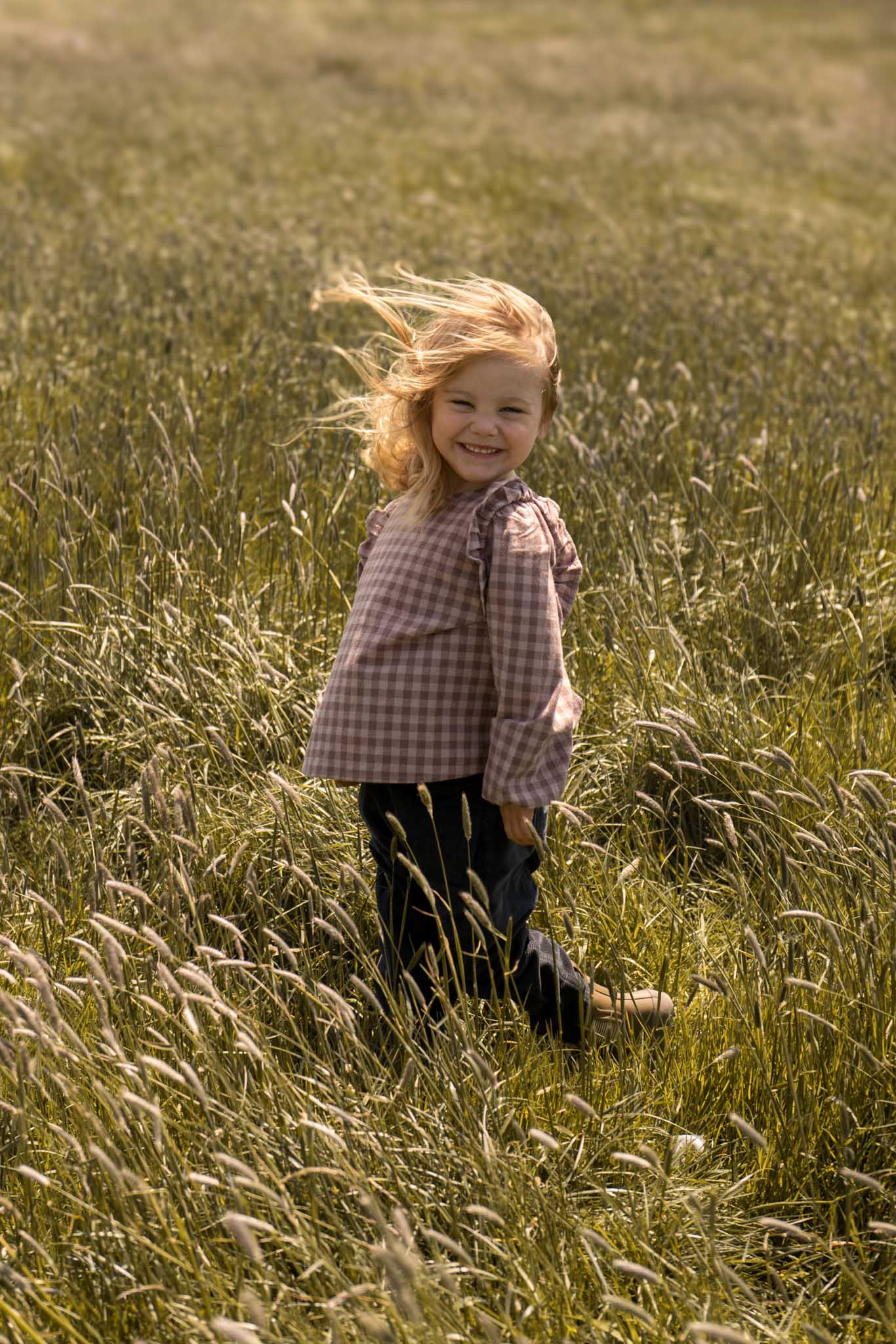 Pehr-Flannel Ruffle Top-Thistle/Light Thistle-4