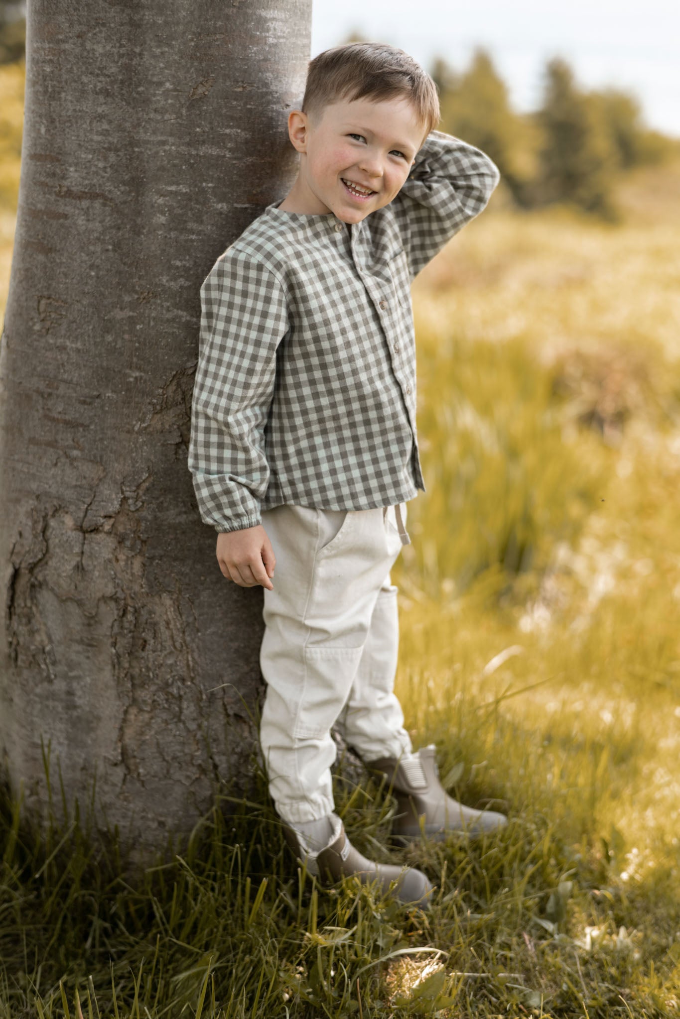 Pehr-Flannel Long Sleeve Top-Sage/Light Sage-3