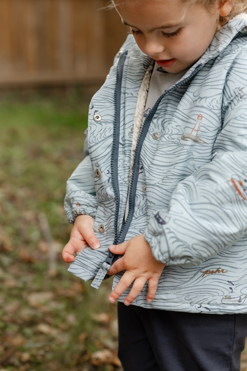 Sherpa Lined Storm Jacket - High Seas - Blue- Front Zipper