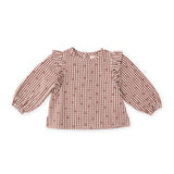 Printed Gingham Ruffle Top - Mulberry Clover- Front