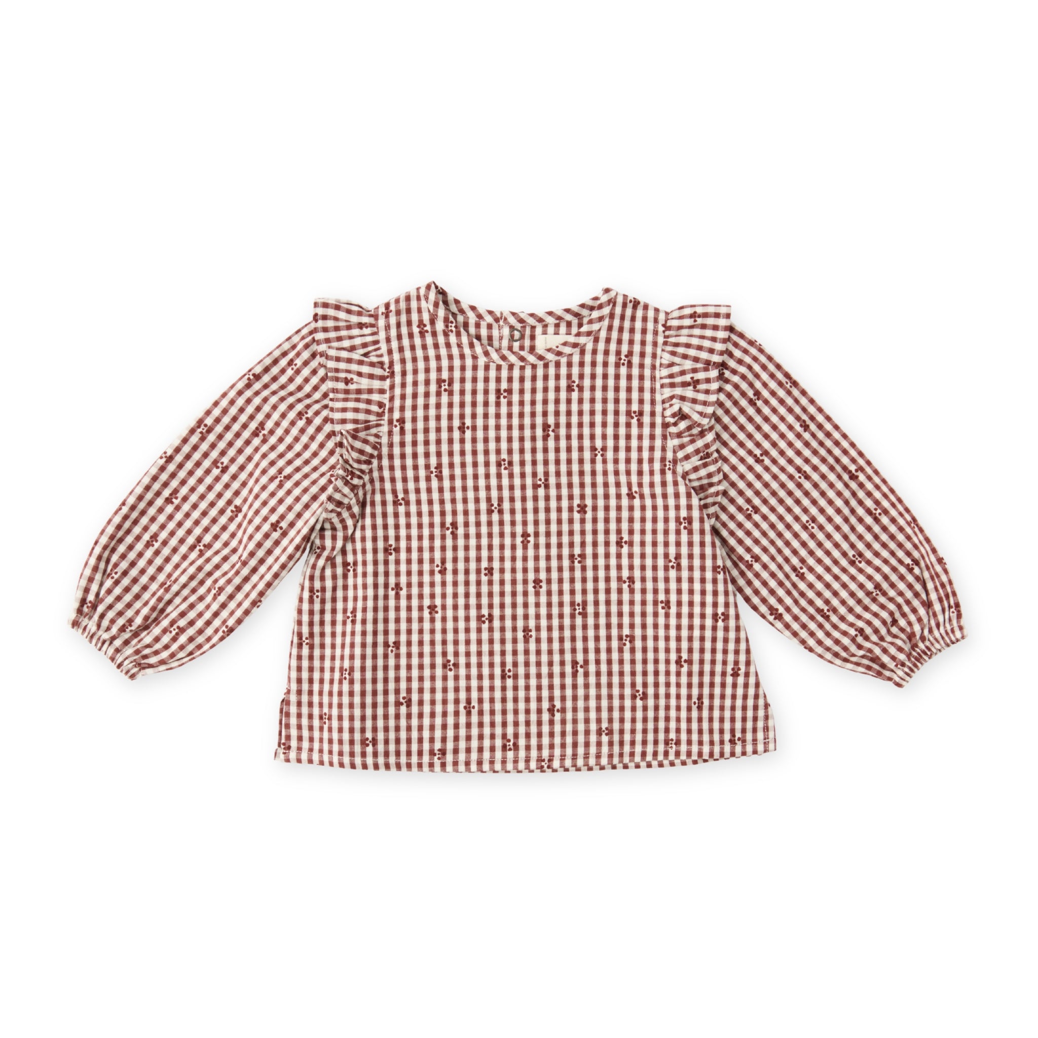 Printed Gingham Ruffle Top - Mulberry Clover- Front