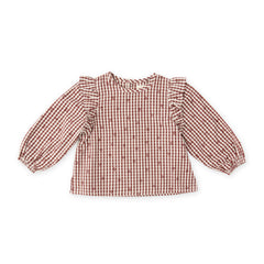 Printed Gingham Ruffle Top - Mulberry Clover- Front