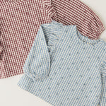 Printed Gingham Ruffle Top - Mulberry Clover- Group Flat Lay