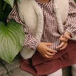 Printed Gingham Ruffle Top - Mulberry Clover- Front- On Model