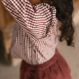 Printed Gingham Ruffle Top - Mulberry Clover- On Model- Side