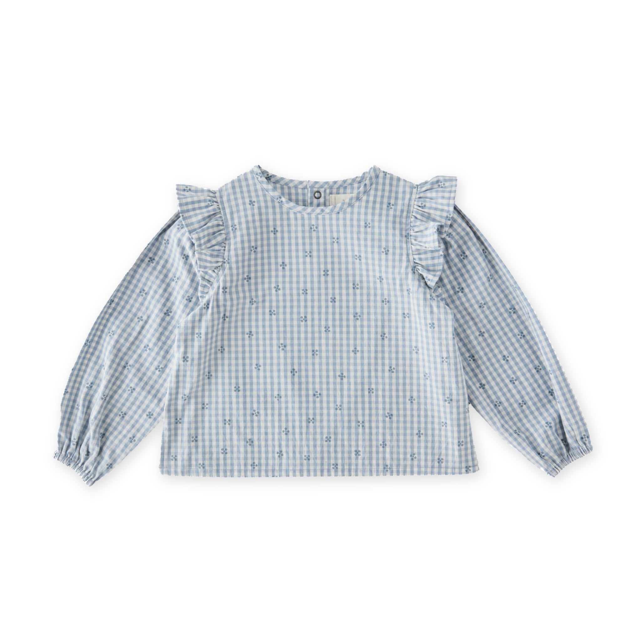 Printed Gingham Ruffle Top - Harbor Clover- Front