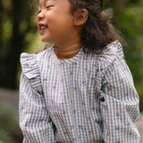 Printed Gingham Ruffle Top - Harbor Clover- On Model- Front