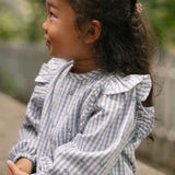 Printed Gingham Ruffle Top - Harbor Clover- On Model- Side