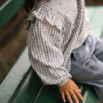 Printed Gingham Ruffle Top - Harbor Clover- Up Close Sleeve