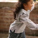 Printed Gingham Ruffle Top - Harbor Clover- On Model
