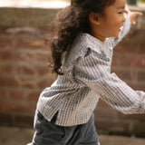 Printed Gingham Ruffle Top - Harbor Clover- On Model