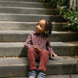 Gingham Button-up Shirt - Mulberry/Harbor- On Model