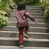 Gingham Button-up Shirt - Mulberry/Harbor- On Model