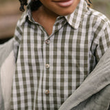Gingham Button-up Shirt - Sage/Pine- Up Close- On Model