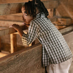 Gingham Button-up Shirt - Sage/Pine- On Model- Back