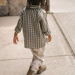 Gingham Button-up Shirt - Sage/Pine- On Model- Back