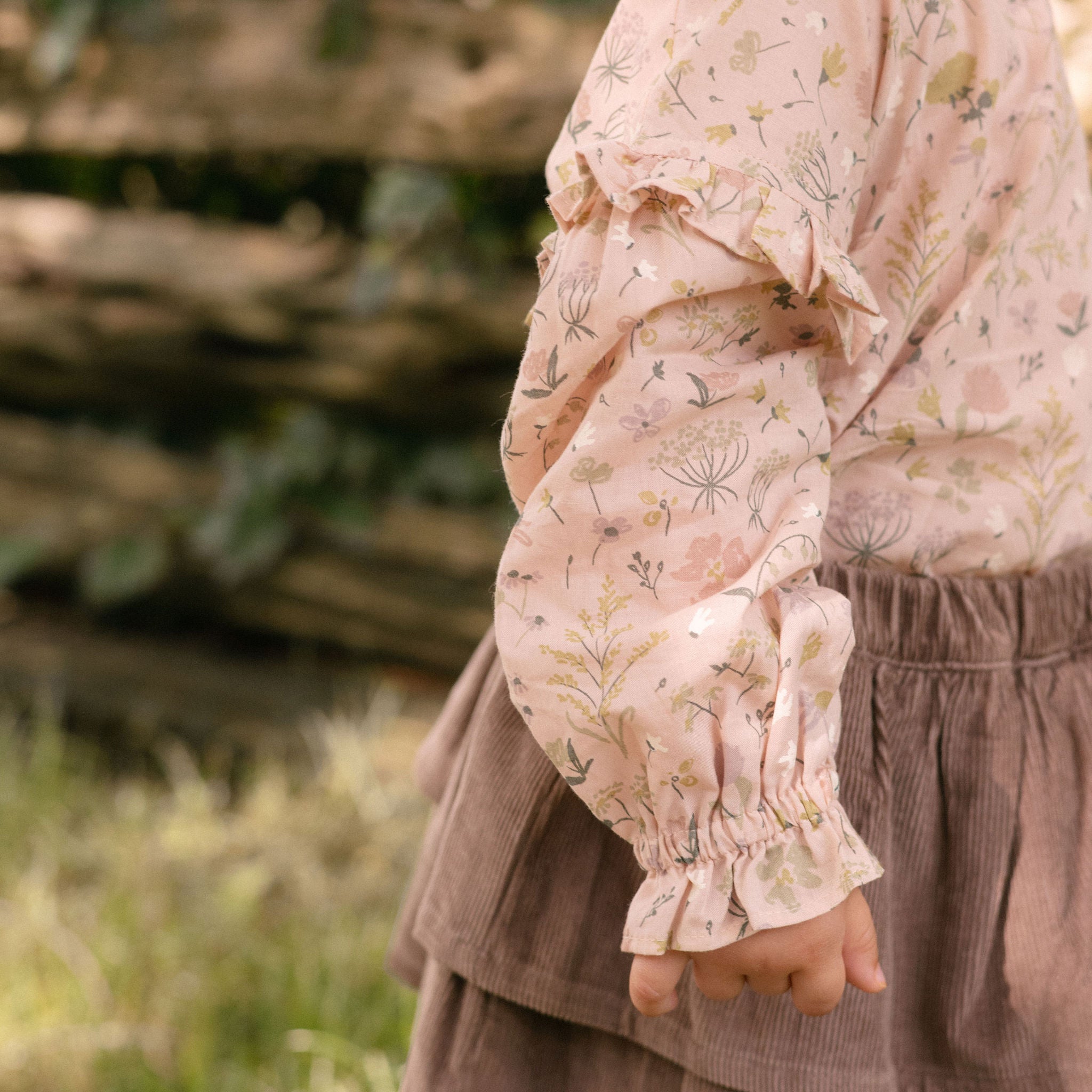 Woven Flutter Top - Wildflower- On Model- Side - Sleeve Detail- Ruffle