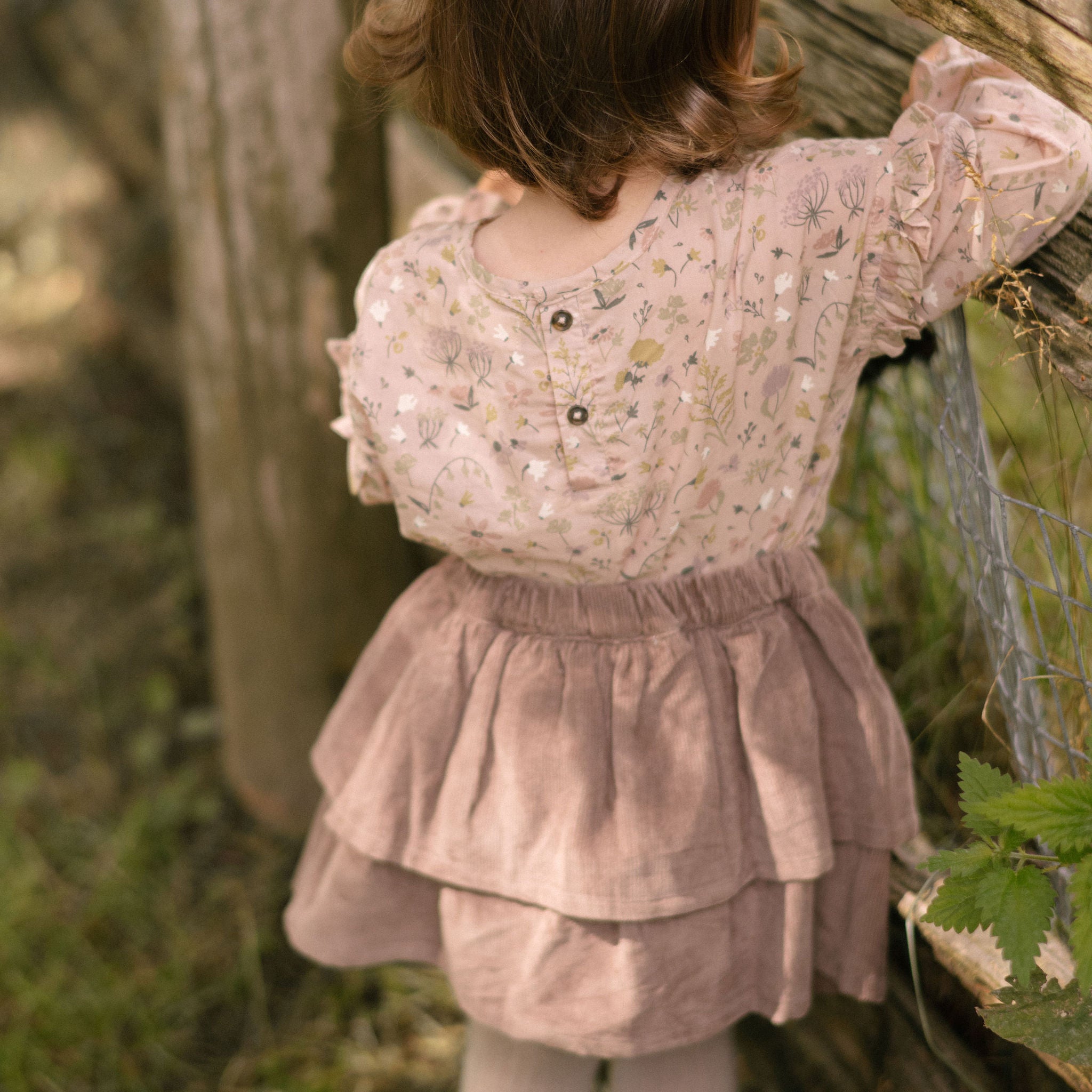 Woven Flutter Top - Wildflower- On Model- Back- Buttons