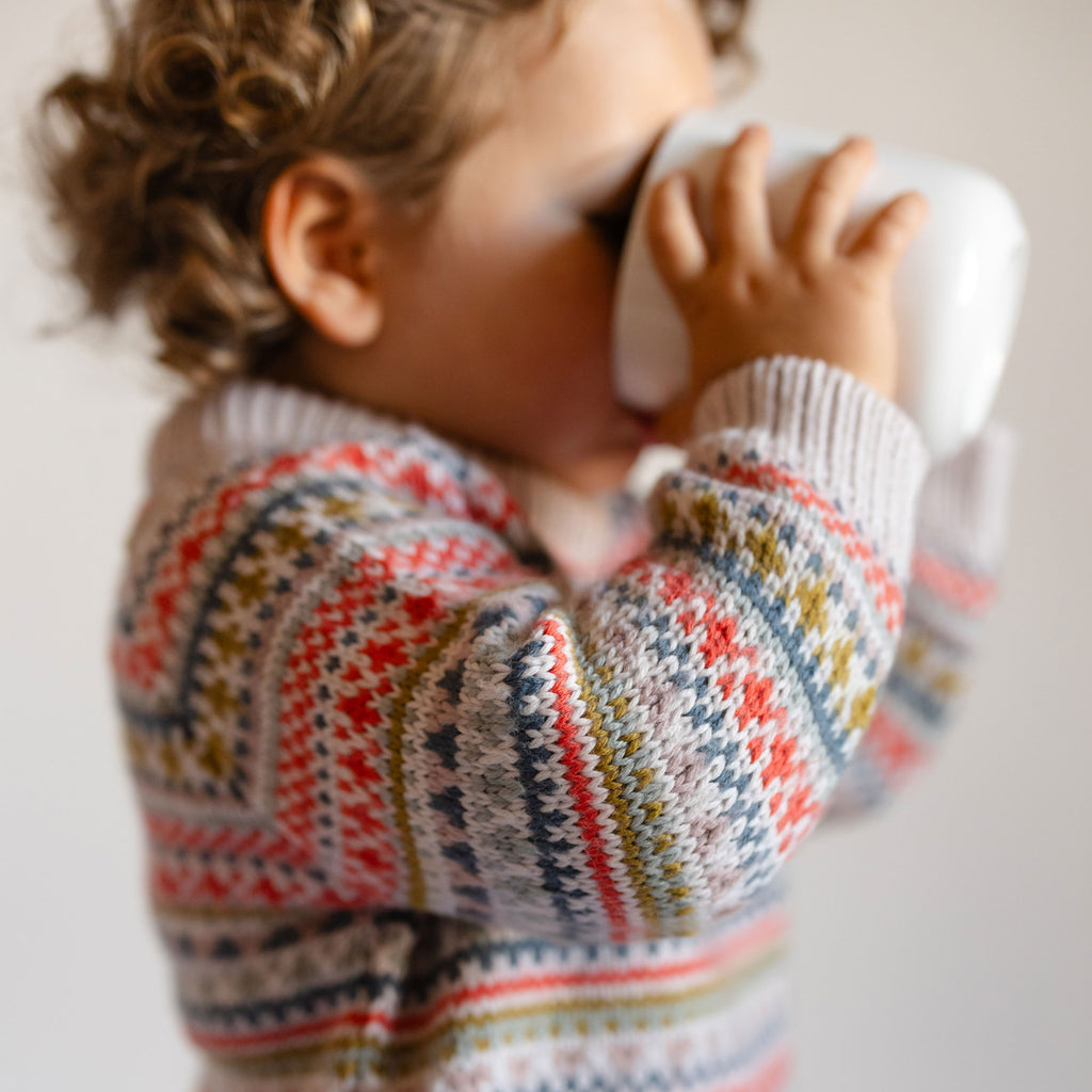 Pullover Sweater - Alpine Fair Isle- Toddler- Colorful Knit- Up Close Ribbed Sleeve Cuffs
