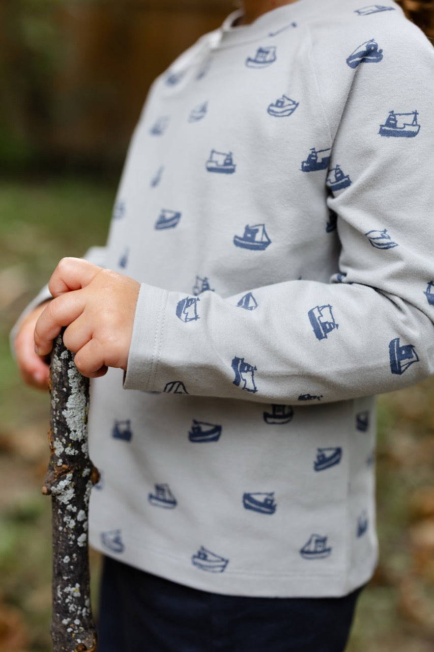 Essentials Raglan Long Sleeve Top - Tugboat- Toddler- Up Close Print- Sail boats