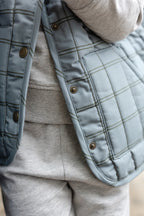 Coated Quilted Vest - Windowpane- On Toddler- Up Close- Snap Buttons