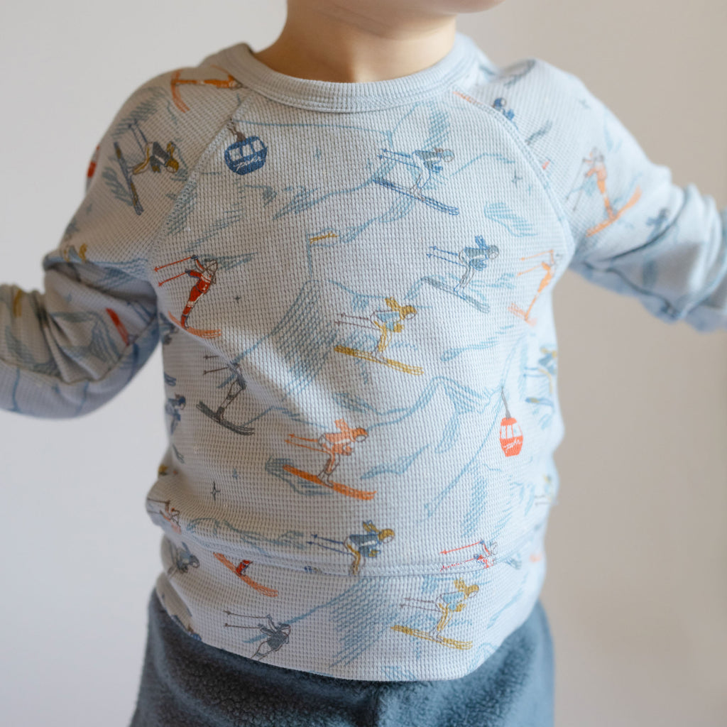 Petit Ski Long Sleeve Raglan Top - On The Slopes- On Toddler- Blue- Up Close
