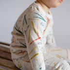 Petit Ski Long Sleeve Raglan Top - Apres- Up Close on Toddler- Colorful Ski Print