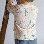 Petit Ski Long Sleeve Raglan Top - Apres- Back of Toddler- Colorful Ski Print